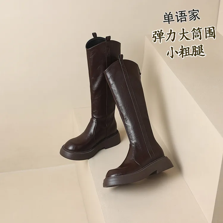 长靴女大筒围女靴胖mm粗腿加肥大码41-43厚底高筒长靴骑士靴