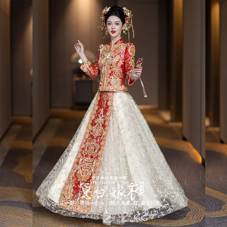 新款喷钻网纱秀禾服2025新娘结婚新式婚纱中式礼服敬酒服女秀和服
