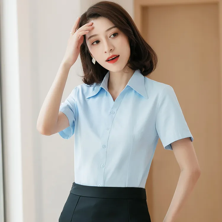 职业装女正装高级感夏款商务面试衬衫女夏款正装通勤蓝色衬衫