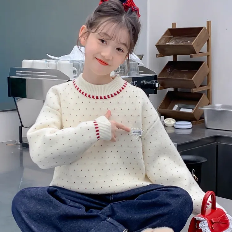 女童（不起球）新款冬季圆领毛衣加绒一体绒加厚针织打底保暖洋气