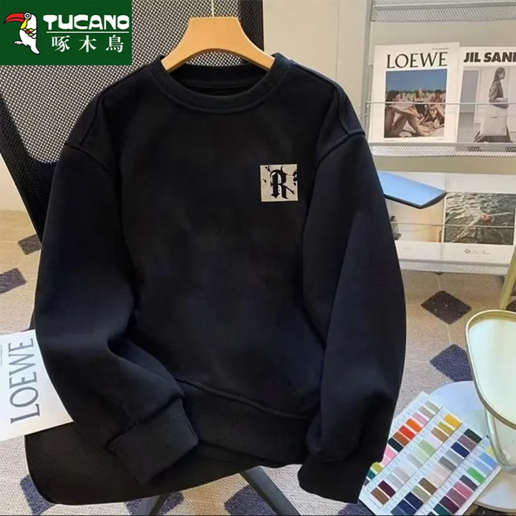 啄木鸟男士圆领大码度假风青少年男套头卫衣秋冬欧美风印花长袖