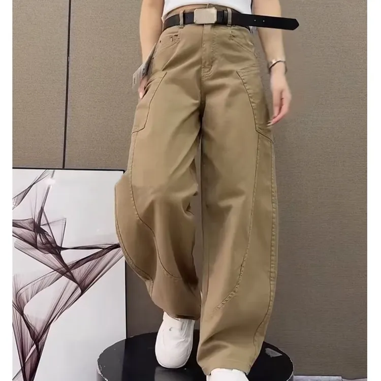 水洗棉牛仔长裤女秋季新款高腰宽松阔腿弯刀裤时尚显瘦休闲哈伦裤