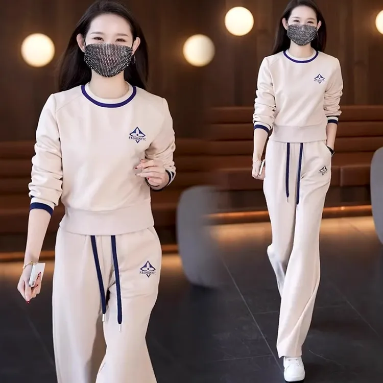 La babite春秋新款时尚休闲套装女洋气减龄圆领卫衣束脚裤两件套