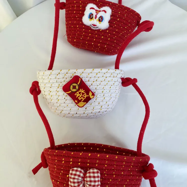 手工编织棉绳毛绒醒狮收纳筐篮子卡通可爱玄关储物三层吊篮整理筐