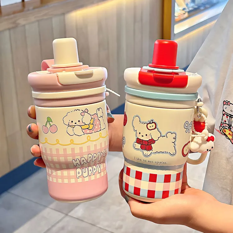 卡通保温杯女生新款2025高颜值吸管水杯可爱学生不锈钢咖啡保温杯