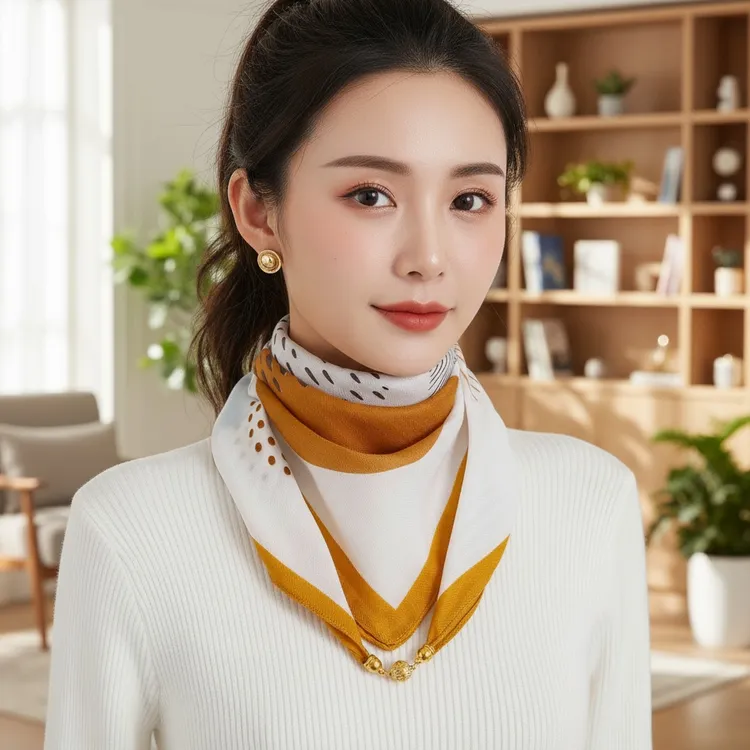 秋冬季保暖护颈披肩磁扣时尚百搭围巾围脖气质丝巾65cm方巾