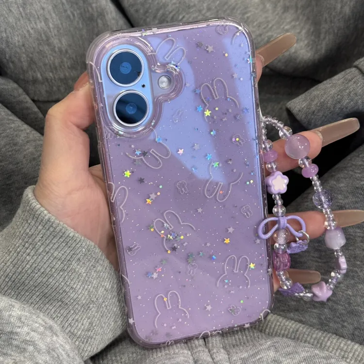 透紫闪粉线条米菲兔iPhone17promax手机壳16pro/15可爱1413软壳
