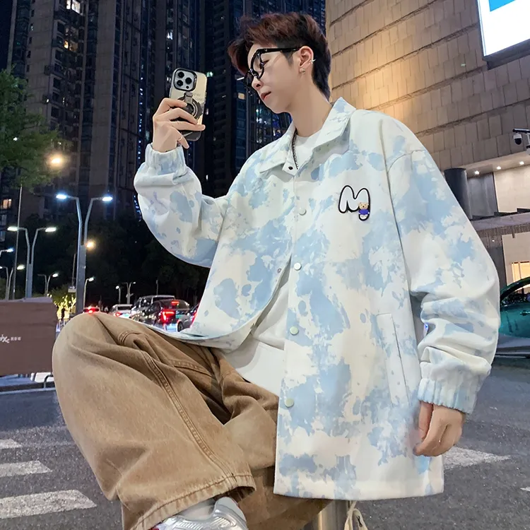 青少年学生休闲翻领开衫夹克男春秋新款舒适潮流宽松百搭夹克外套