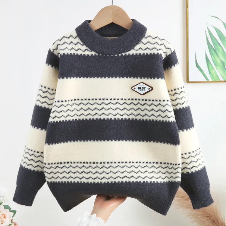 2025韩国绒新款男童毛衣秋冬款冬季中大童男孩加密加厚针织打底衫