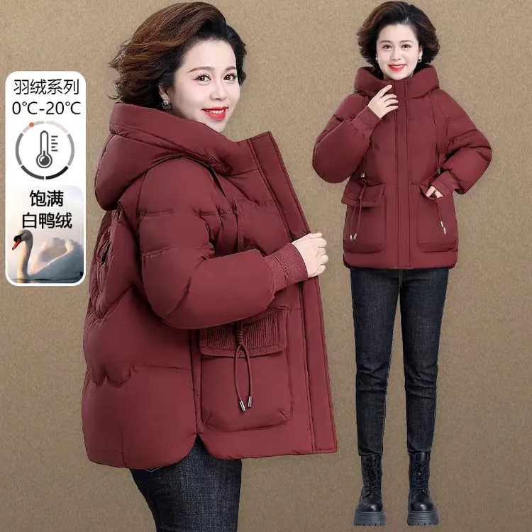 妈妈冬装羽绒服短款中年女士加厚冬季棉袄中老年人女秋冬棉服外套