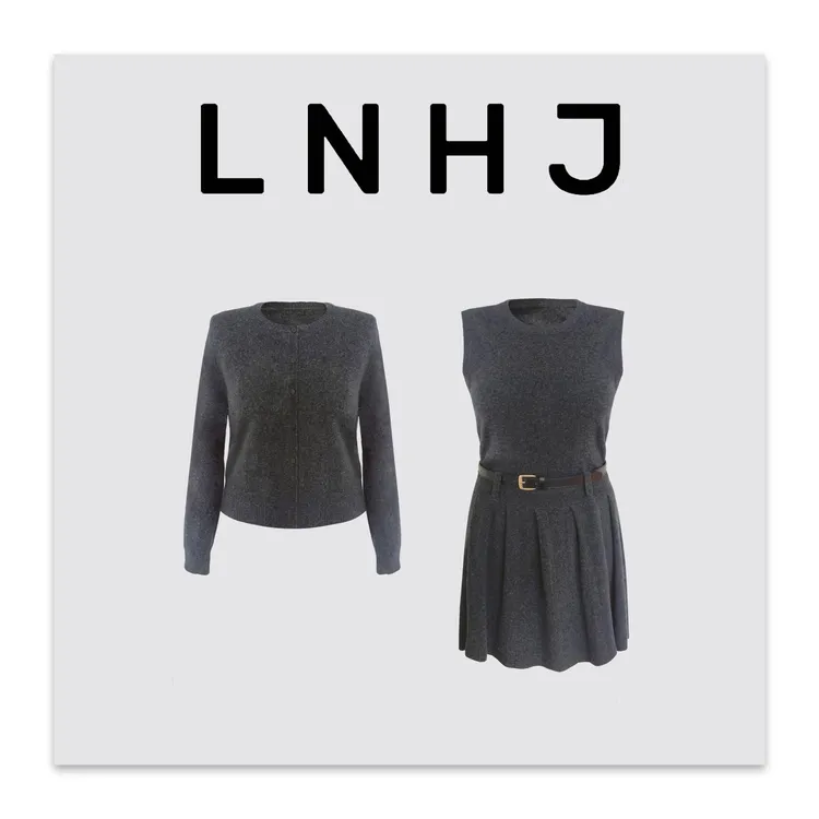 LNHJ【秋色浸染】设计感针织无袖连衣裙带腰带长袖开衫两件套