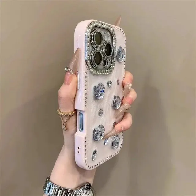 新疆西藏包邮全包水钻边奶油猫咪适用iPhone16promax手机壳15奢华