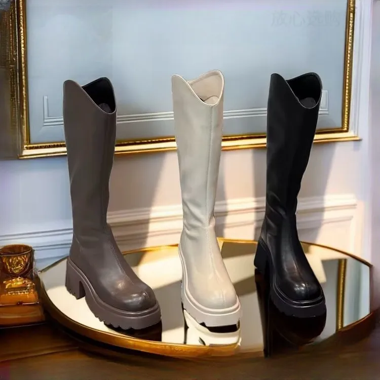 大筒围女靴胖2024冬季粗腿骑士靴厚底不过膝长靴加肥
