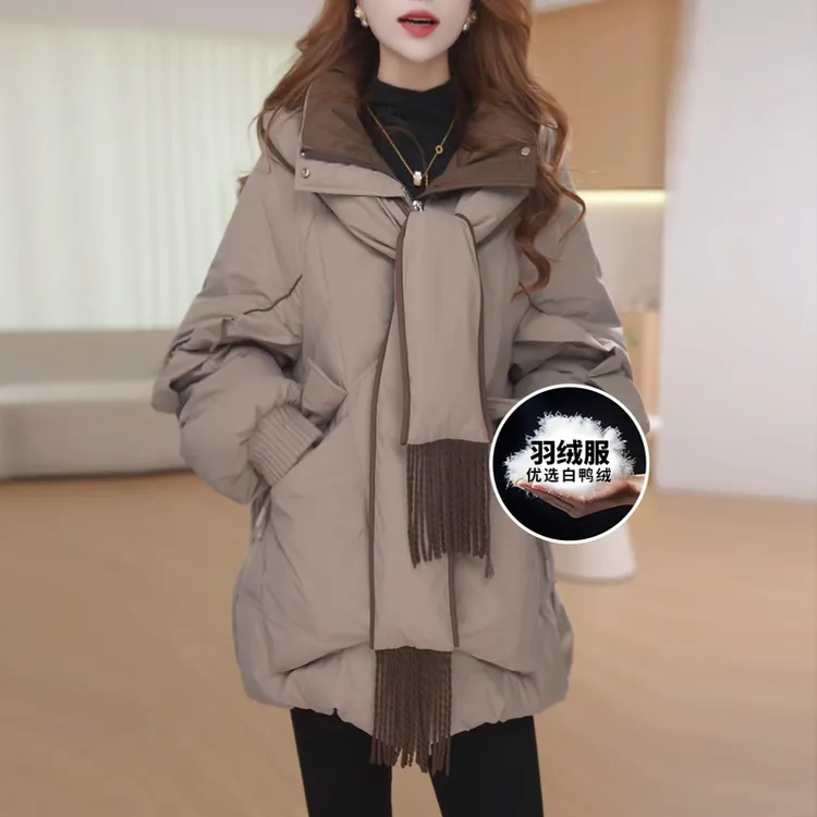 高级白鸭绒羽绒服女2025冬季高端品牌巨好看中长款可拆卸连帽外套