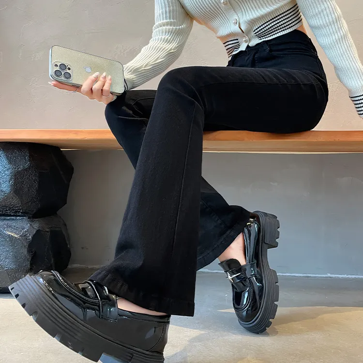 黑色微喇牛仔裤女2025年新款秋季高腰显瘦小个子加绒加厚喇叭裤子