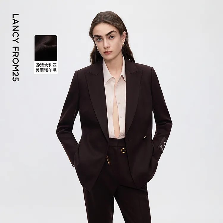 朗姿羊毛收腰显瘦老钱风西装复古优雅通勤西服女2025年冬季新款