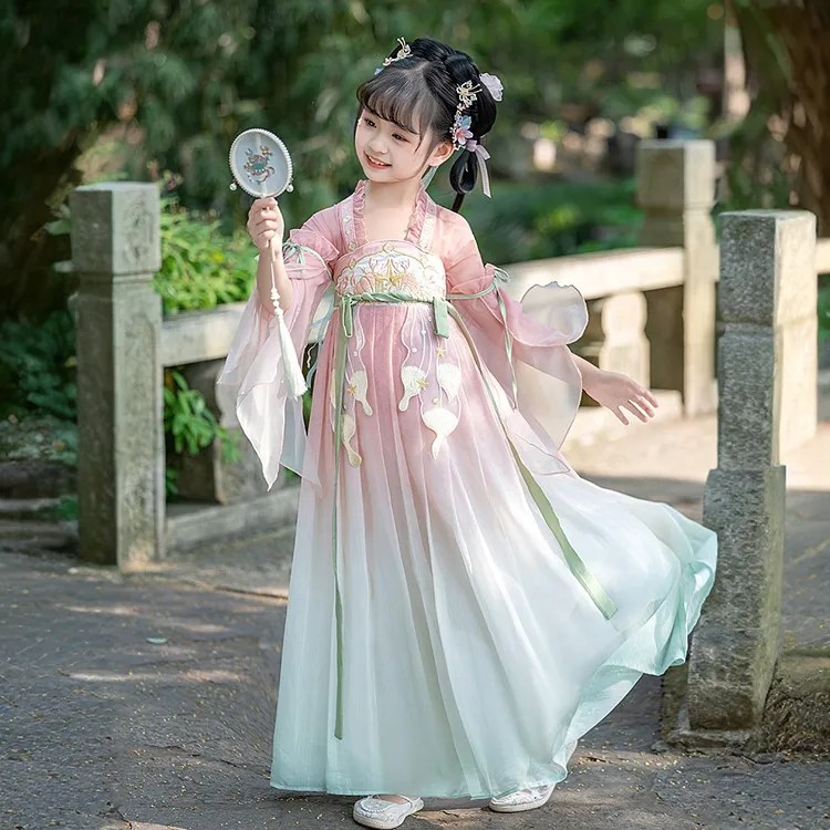 【初若】汉服儿童女童夏季高端短袖重工薄款古风襦裙连衣裙超仙女孩