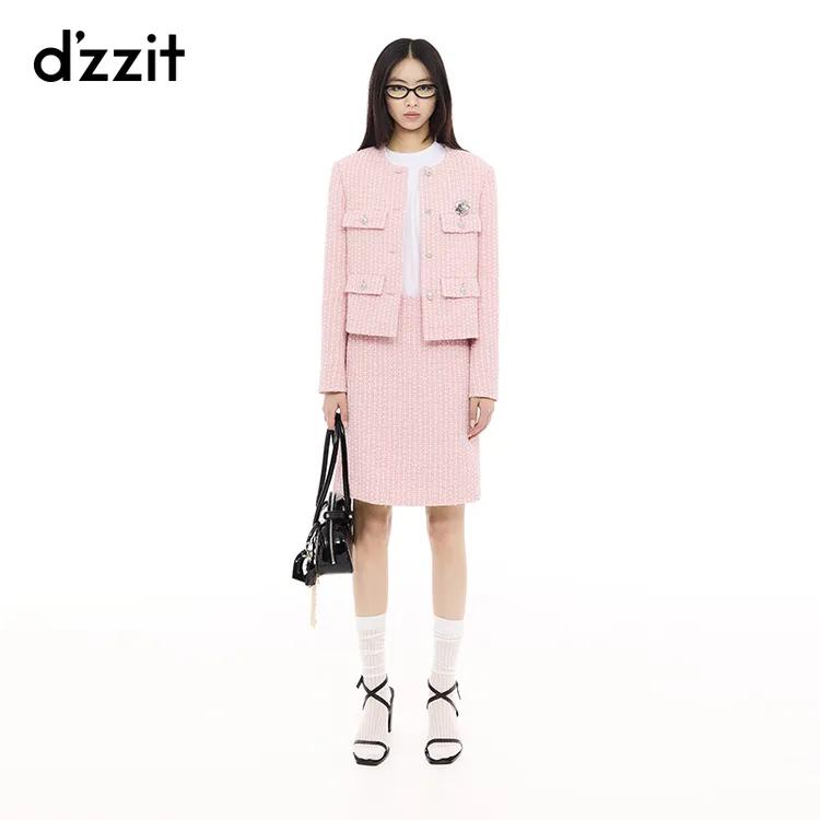 dzzit地素半身裙25春新款小香风珠片银葱一片围裹式中裙女3J1S317