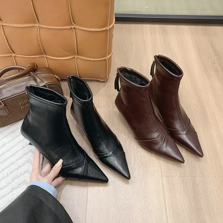 尖头细跟时装靴2025秋季欧美风新款短靴加绒气质切尔西靴770-2