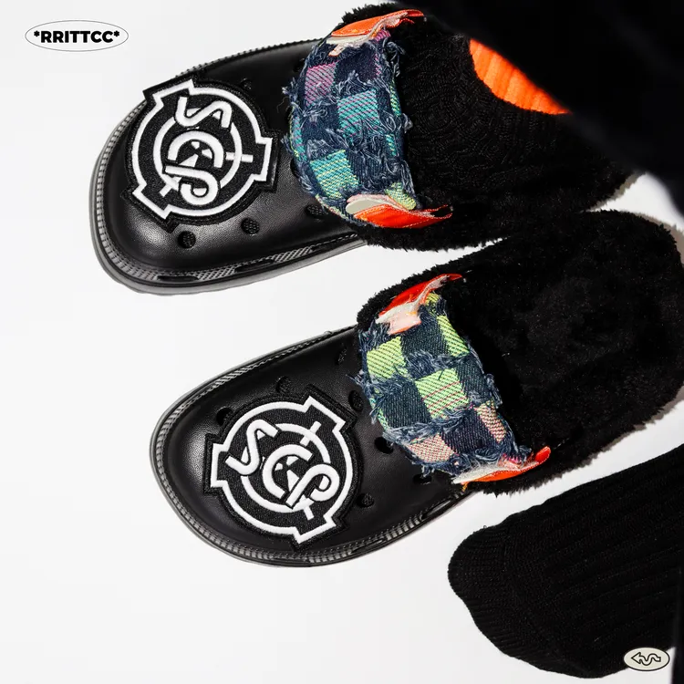 RRITTCC"异常补丁"棉拖鞋男女款外穿保暖包头男鞋冬天懒人一脚蹬