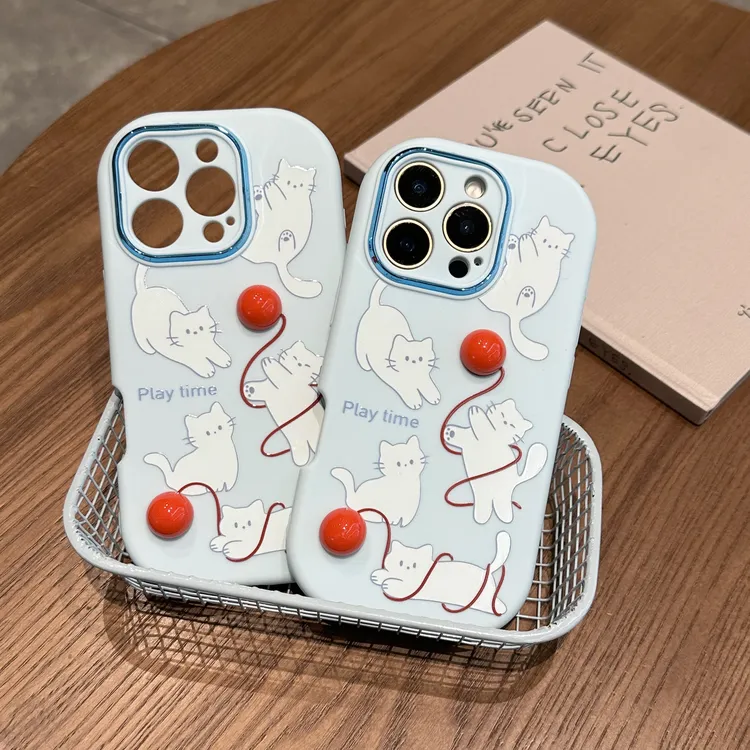 雅天立立体毛球可爱猫咪适用苹果17/16手机壳华为vivoppo小米15女