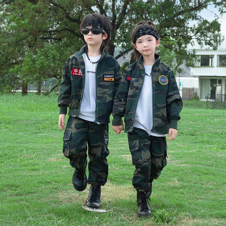 儿童迷彩服春秋套装小学生新户外军训服男女童运动套幼儿园演出服