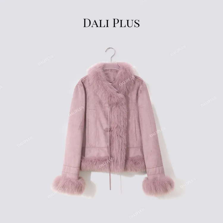 DALI PLUS“90鹅绒狐狸毛派克服”冬季紫色轻奢羽绒服外套-D5CH5074