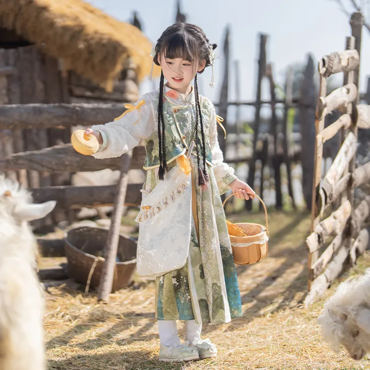 童锣湾【山岚】女童春季新款国风连衣裙儿童新中式公主裙套装