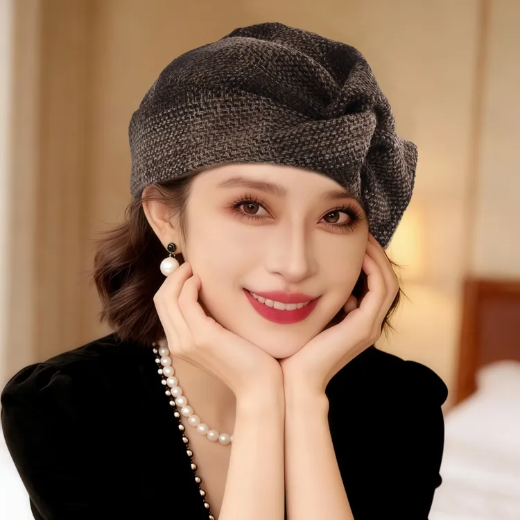 复古小香风气质纯羊毛定型保暖帽新款港风扭结贝雷帽优雅轻奢帽子