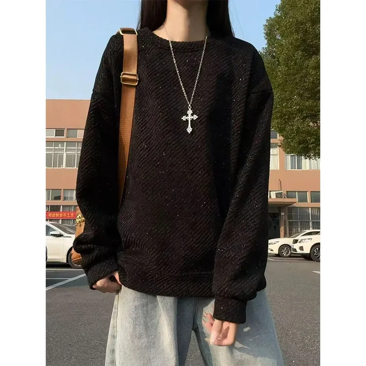 小香风满天星卫衣男秋冬加绒加厚圆领长袖打底潮牌美式套头外套