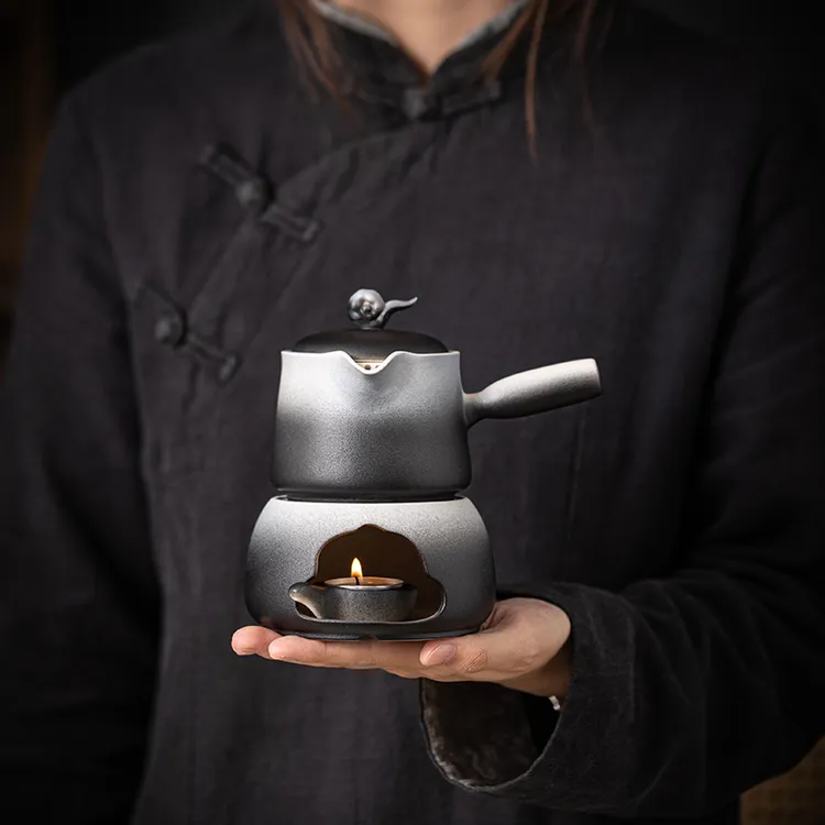 日式陶瓷烤茶炉家用蜡烛加热暖茶醒茶提香器焙茶温茶器侧把壶烤炉