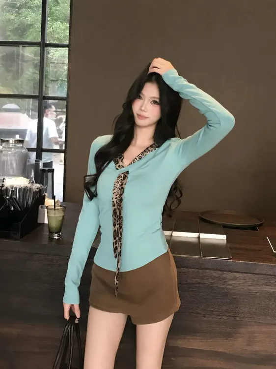 韩系独特飘带拼接打底衫女秋冬内搭秋季新款设计感不规则小众上衣