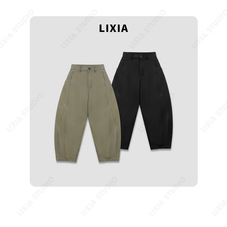 LIXIA【英伦复古】小众潮流风格纯棉复古弯刀休闲裤-6001K