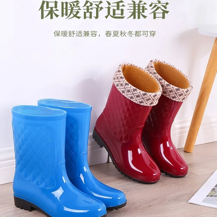 时尚雨鞋女士中筒保暖秋冬雨靴防滑女式水靴水鞋胶鞋成人加绒水靴