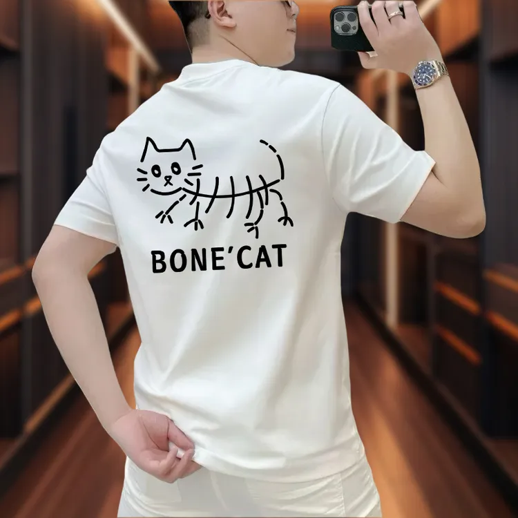 简约宽松男士短袖2025新款潮流纯棉百搭时尚ins圆领半袖印花上衣t