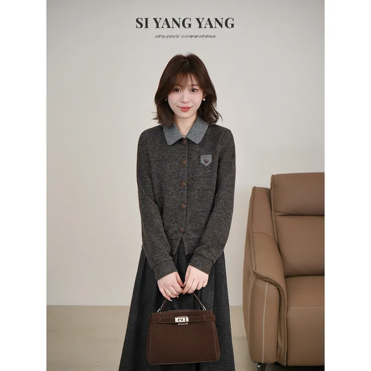 斯洋洋SIYANG冬季定制针织毛衣小翻领通勤百搭上衣SY512A004SYY