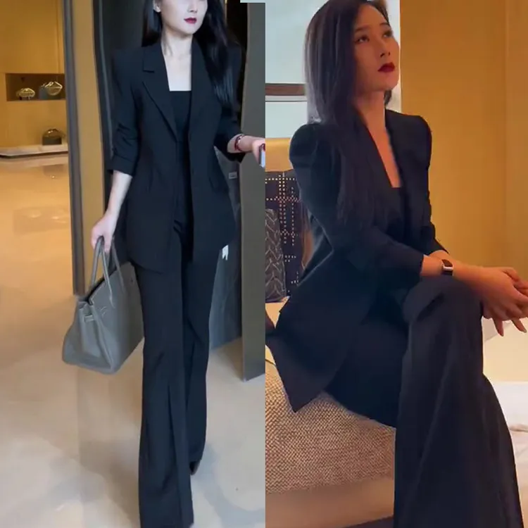 胖mm大码女装职业显瘦小西装套装秋季中长款西服长裤两件套200斤