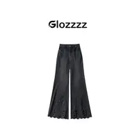 【Glozzzz】枯木生花 设计师款镂空裤脚花边微喇牛仔裤 9A9133