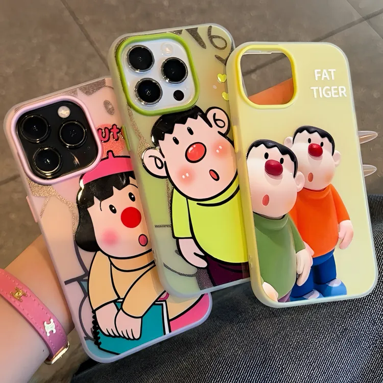 情侣胖虎胖妹适用苹果16磨砂肤感手机壳iphone15全包14防摔13/12x