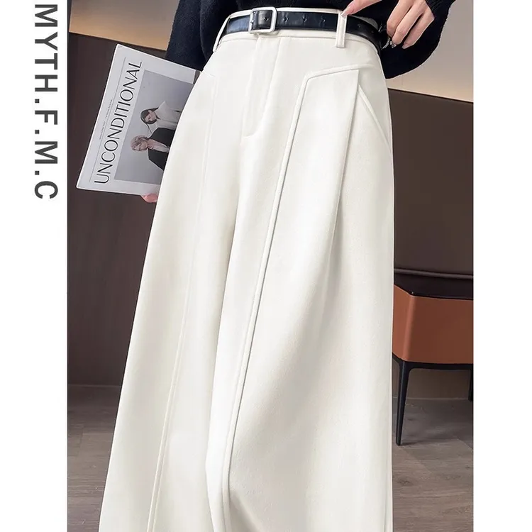 米白色毛呢西装裤子女秋冬季2025新款爆款时尚气质宽松直筒阔腿裤