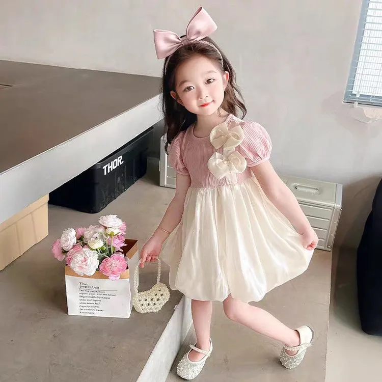 女童夏装连衣裙女宝宝周岁蝴蝶结礼服裙夏季儿童洋气公主风裙子