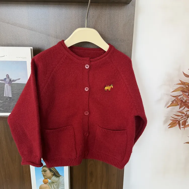 leomama女童毛衣红色新年喜庆衣服儿童针织衫秋冬装2026新款童装