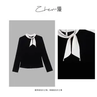 ZHEN.臻 千金小香风香槟蝴蝶结绑带时尚丝绒长袖衬衫CS8792Z