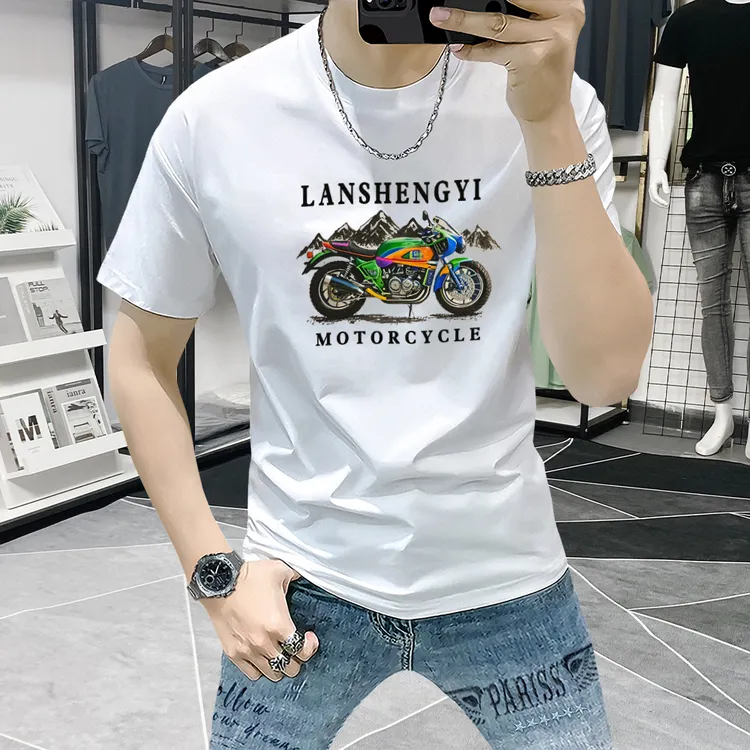 蓝晟依男装短袖t恤2025新款夏季男士修身半袖上衣休闲百搭圆领白T