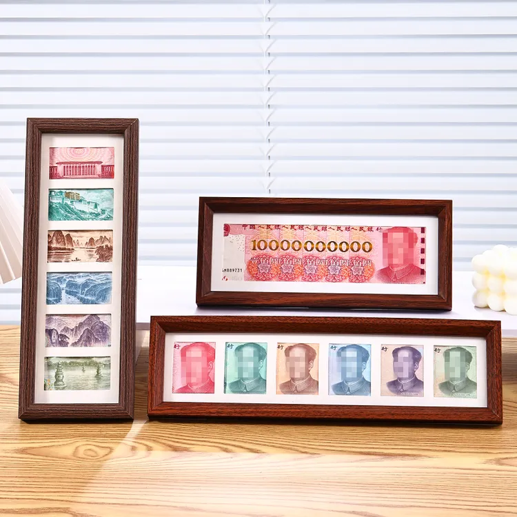 六连框黑桃木相框多金画框摆台人民币大好河山相框家居桌装饰摆件