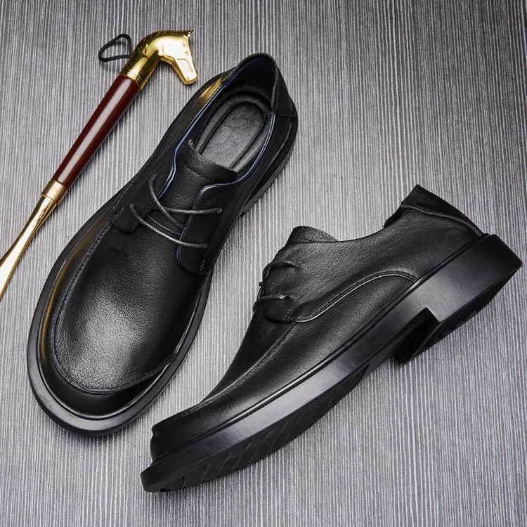 EAEOVNI男士夏季新款透气大头皮鞋软皮英伦风复古休闲皮鞋男