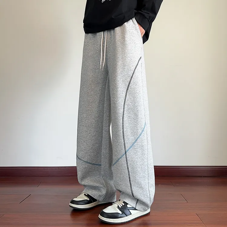 潮牌彩色明线休闲卫裤男生早秋季2025新款美式设计运动宽松长裤子