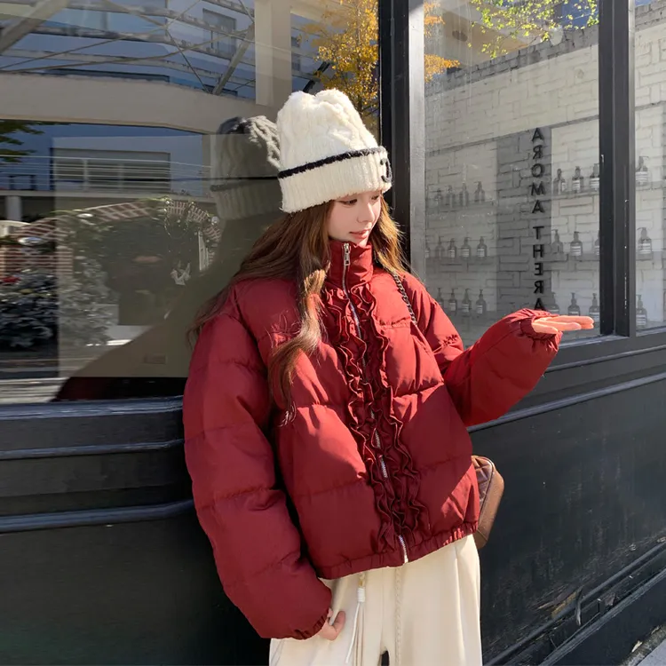 立领休闲木耳边羽绒服女2025冬季新款百搭设计感学院风短款面包服