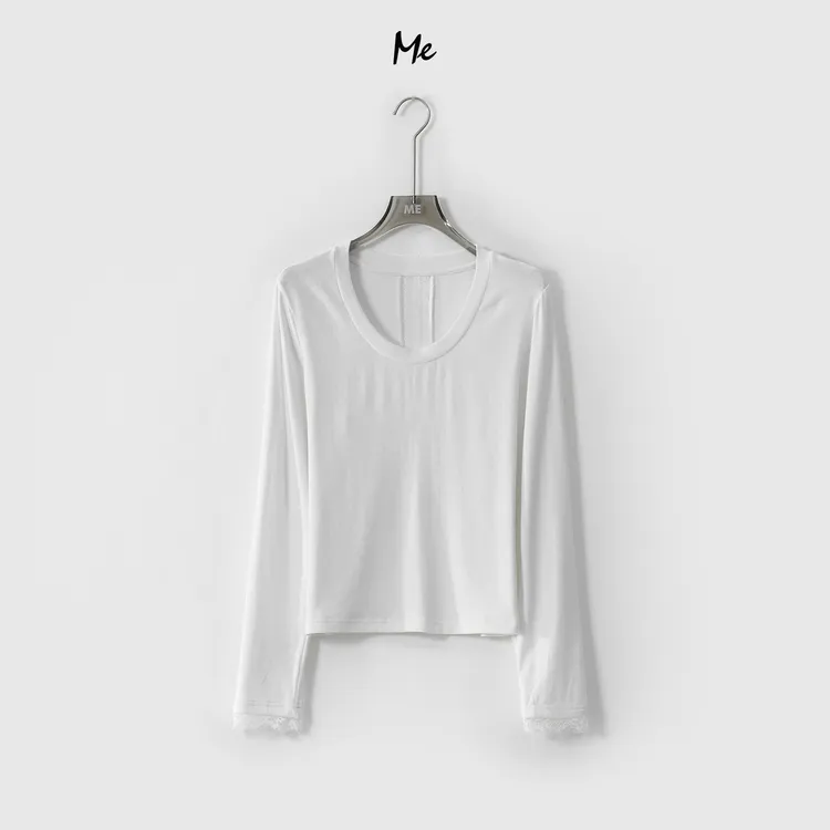 ME【蕾丝条氧气T】莫代尔混纺冰丝面膜感轻柔高弹显瘦T恤MESS1327