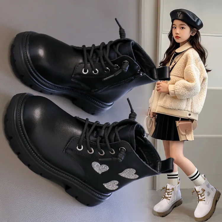 女童靴子2025秋冬新款儿童马丁靴防滑软底中大童女孩加绒二棉短靴